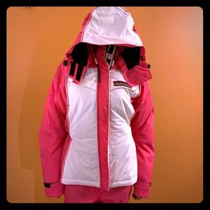Hot pink and white ski suit (jacket and pants)